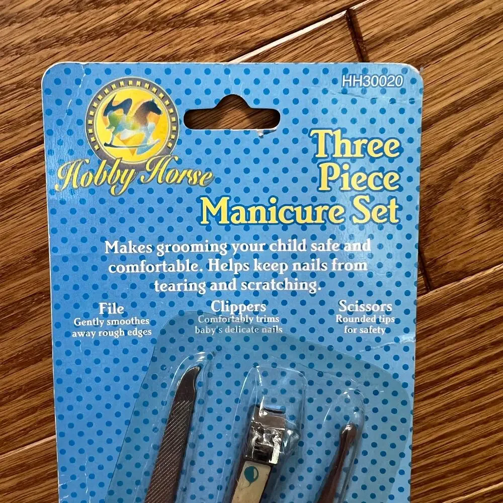 Vtg NOS Hobby Horse 3 Piece Baby Toddler Manicure Set File Clippers Scissors NEW